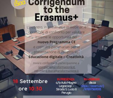 “CORRIGENDUM TO THE ERASMUS+” - 18/09/2020 ORE 10:30