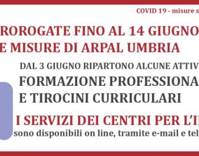 Fino al 14 giugno sono prorogate le disposizioni di ARPAL Umbria