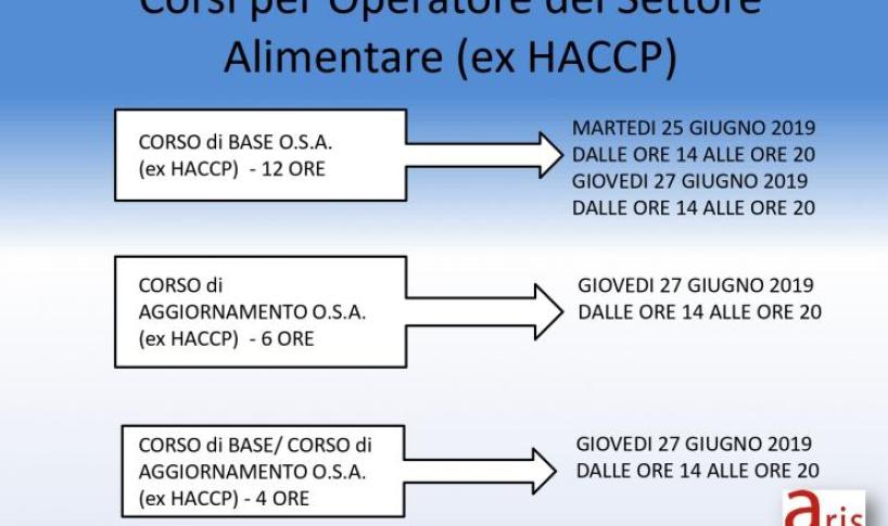 Avvio dei corsi per Operatore del Settore Alimentare O.S.A. (Ex HACCP)