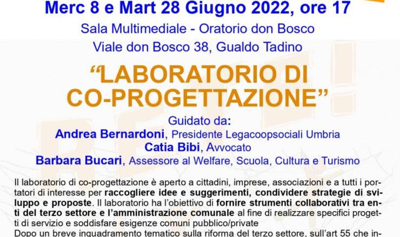 “LABORATORIO DI CO-PROGETTAZIONE” Mercoledì 8 e Martedì 28 Giugno 2022, ore 17